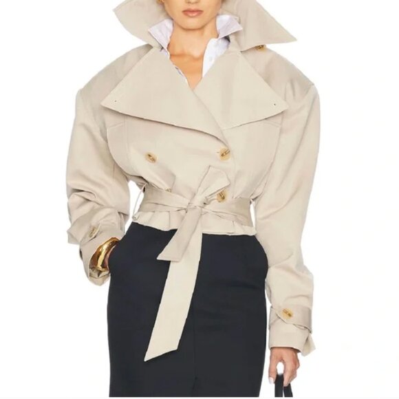 Helsa Jackets & Blazers - BEST Helsa Oversized Cropped Trench Coat Jacket Small Chino Khaki Quiet Lux